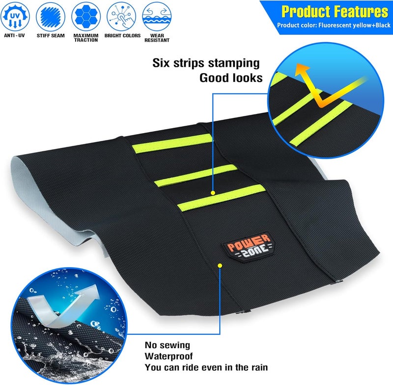 MCHMFG Motorcycle Universal Seat Cover Non-Slip Rubber Striped Gripper Soft Sewing for CRF WR WRF RMZ YZF SXF EXC EXC XC SX CR KLX Dirt Pit Bike Motocross Off Road Motorbike (Neon Yellow) - Image 3